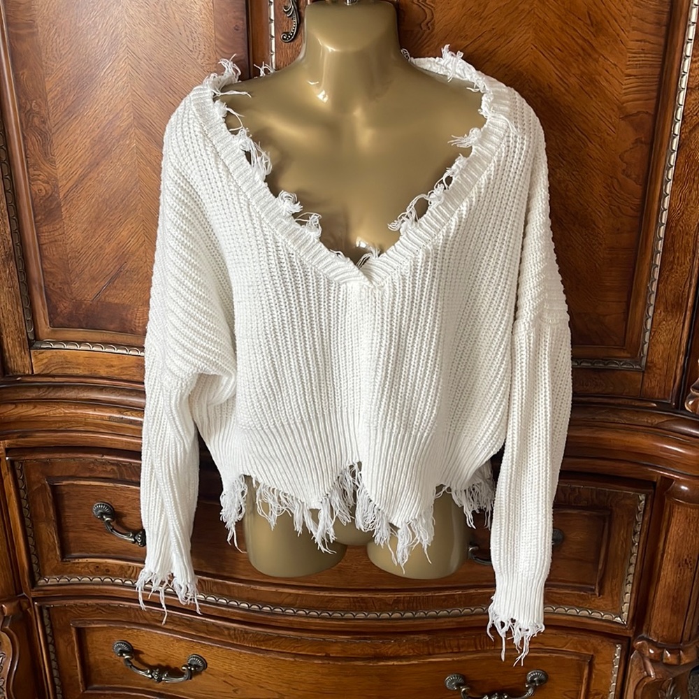Cream knit, distressed sweater